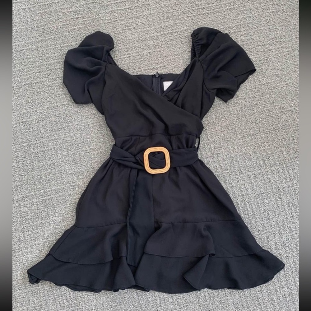 ASOS Black Woven Belt Dress - Size 2